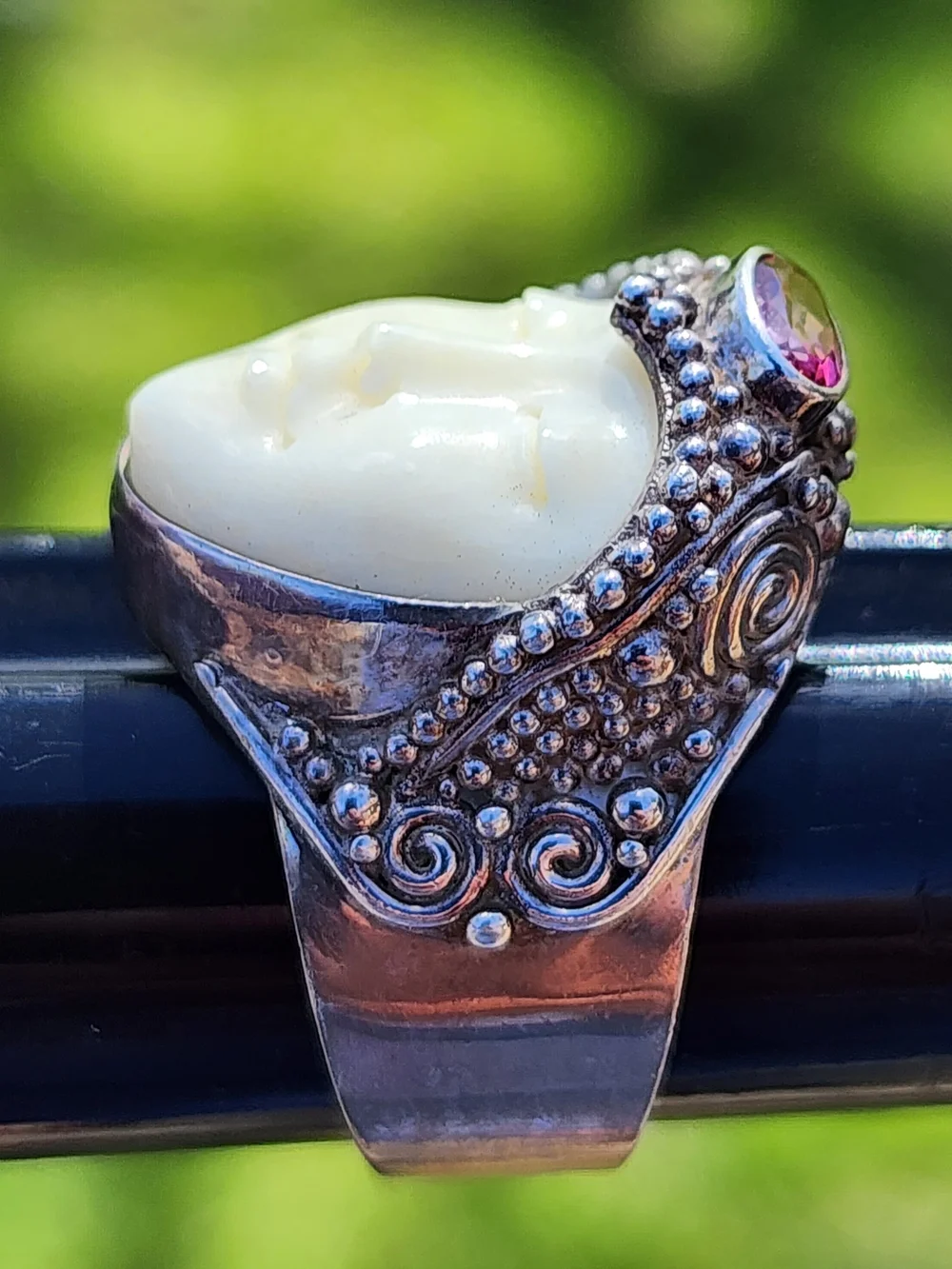 Sajen Sterling Silver Heart-Face Ring with Pink Gem Accent